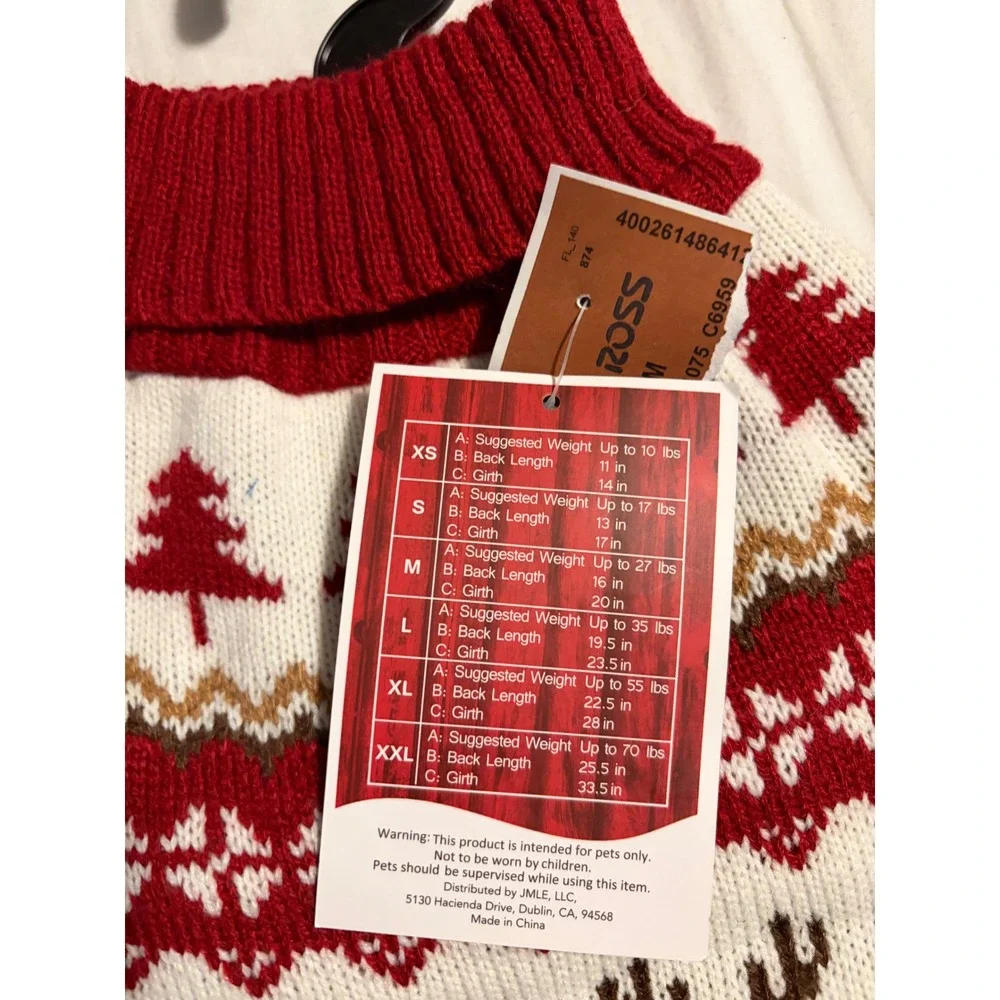 Comfort and Joy Red Fair Isle Reindeer Christmas Pet Dog Sweater Medium NWT‎